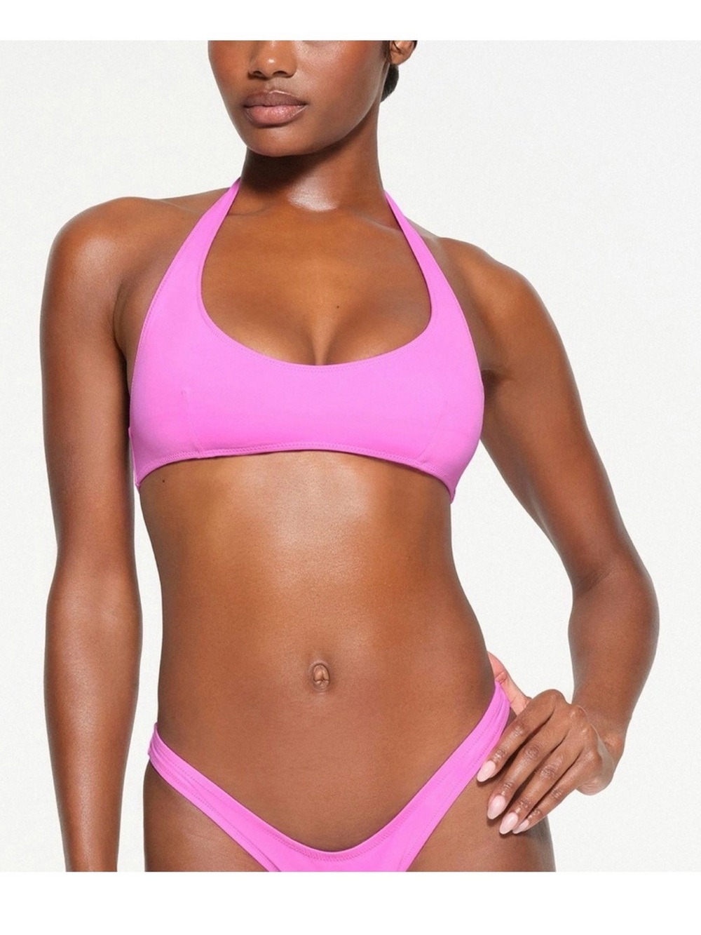 SKIMS Signature Swim Halter Scoop Bikini Top - Hot Pink (Top Only)